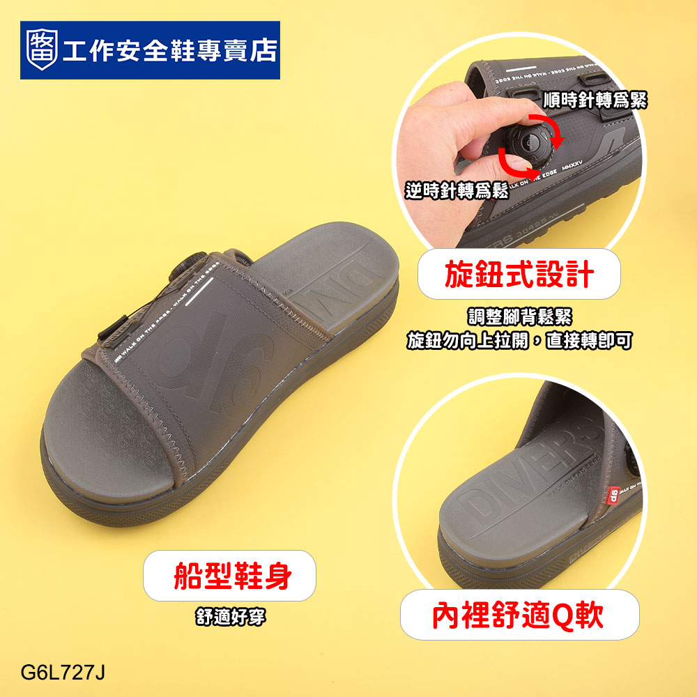 D6可調旋鈕灰色舒緩拖鞋